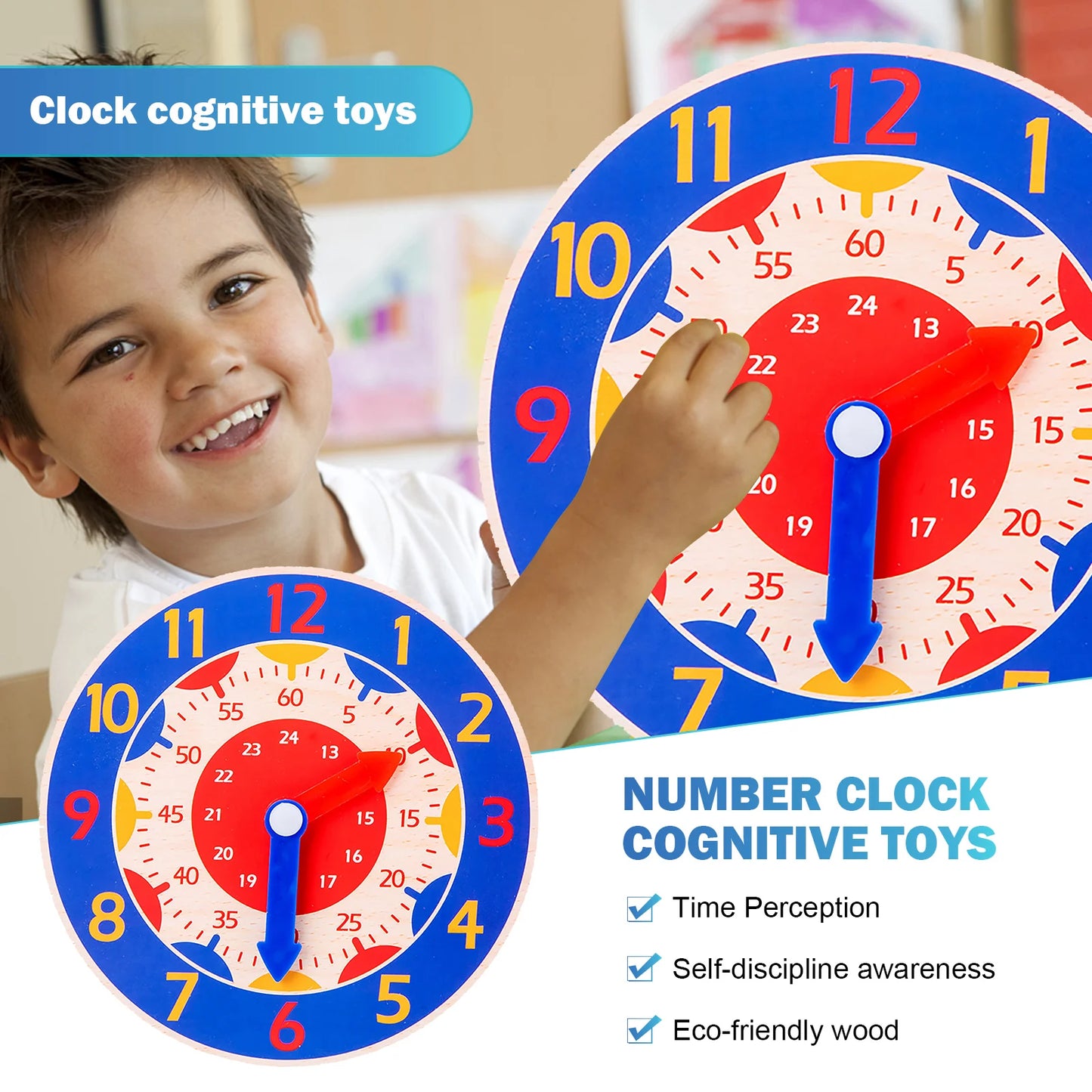 Montessori Wooden Clock Toy for Kids Educational Playtime