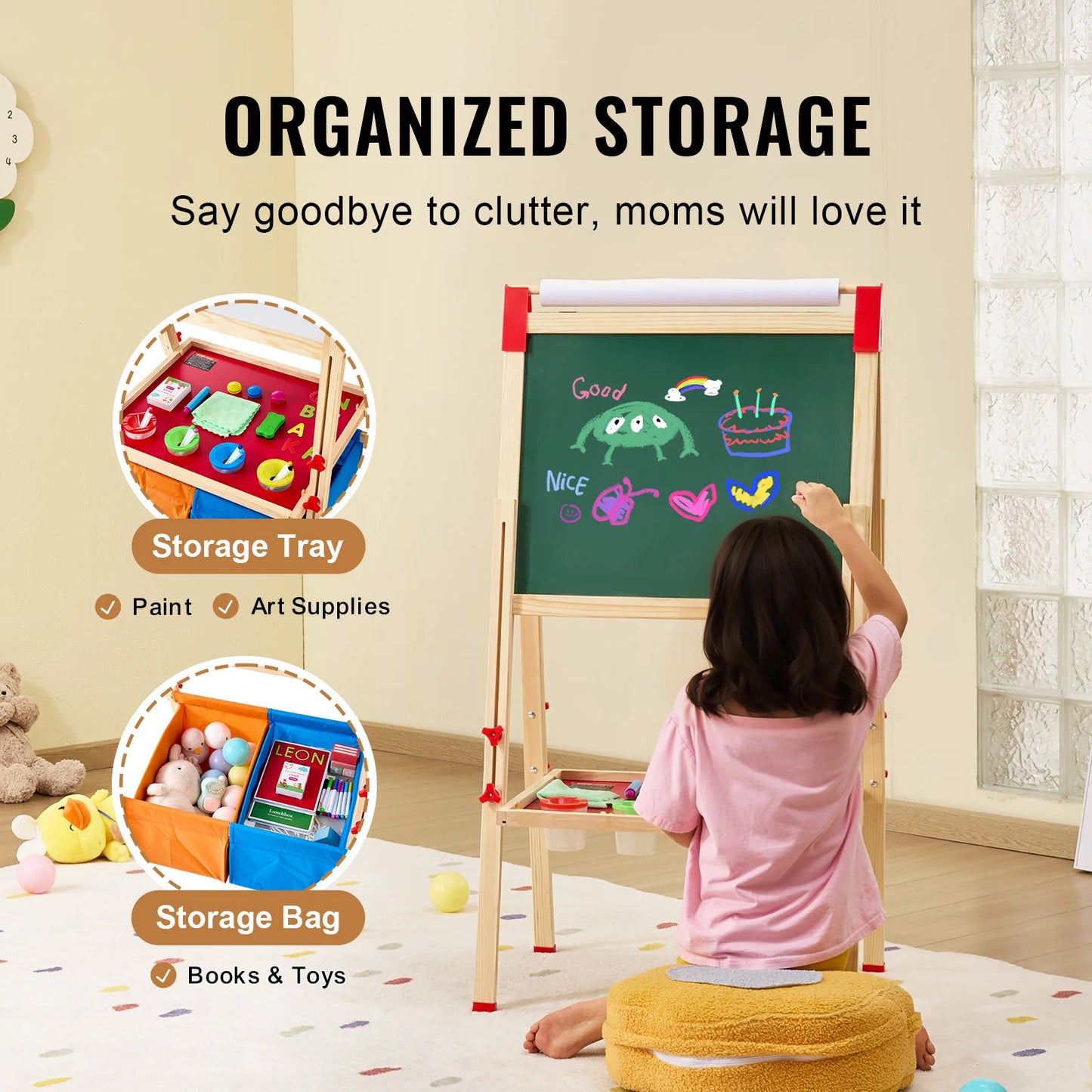 VEVOR Magnetic Drawing Board Kids Art Easel