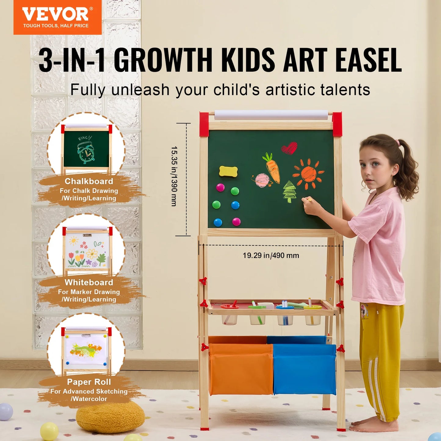 VEVOR Magnetic Drawing Board Kids Art Easel